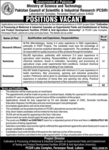 PCSIR Jobs 2026 - Research Officers and Technicians for Cannabis Cultivation Project Lahore