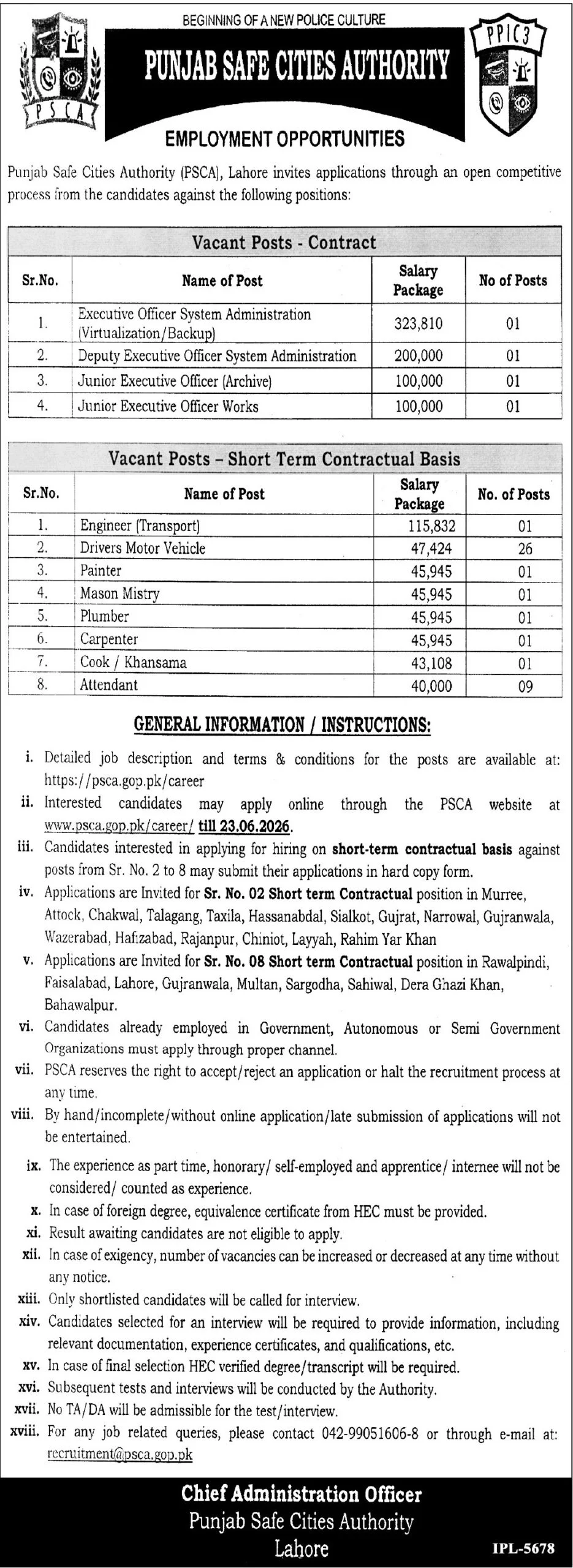 Punjab Safe Cities Authority Jobs 2026  Advertisement